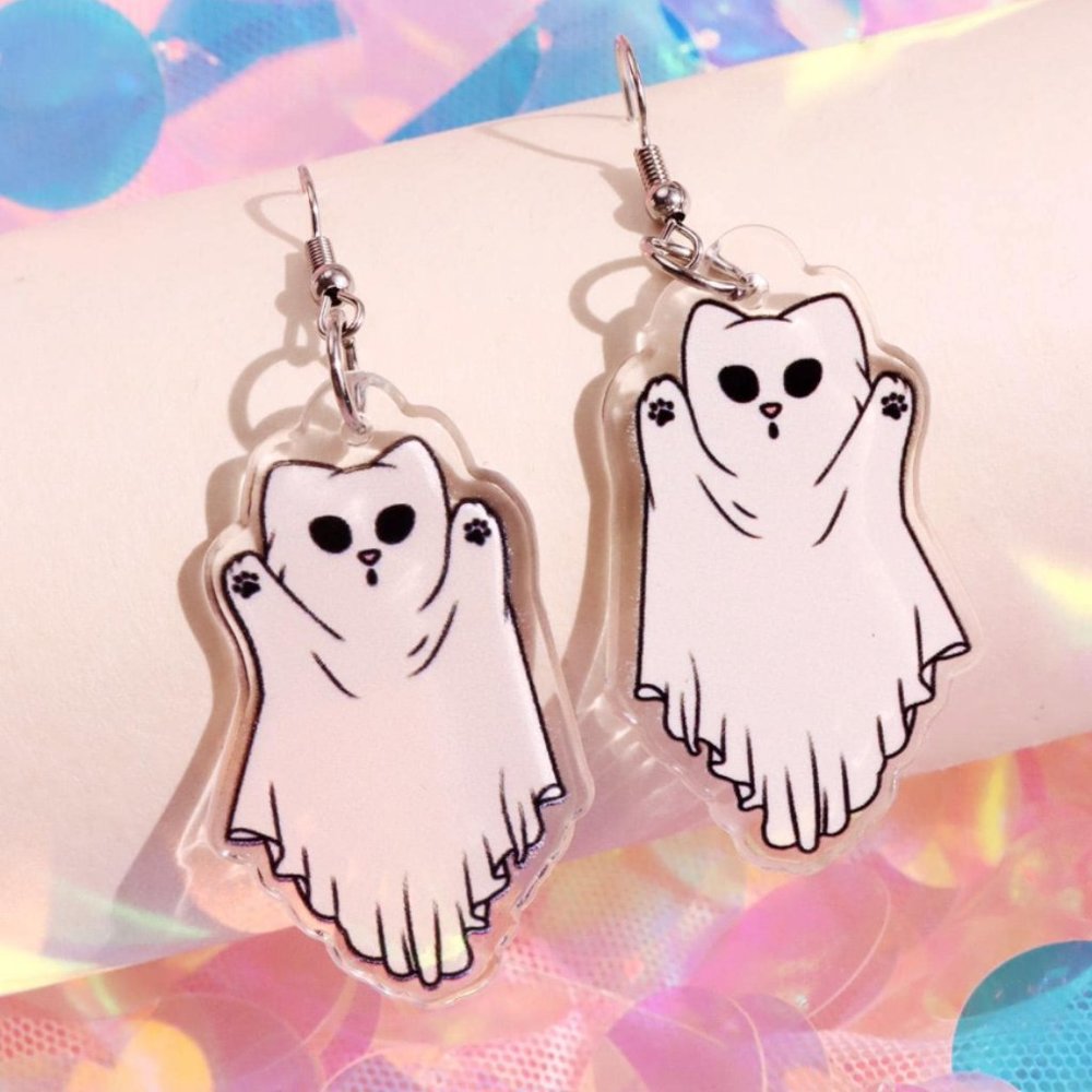 ⭐️❤️ FREE Cat Ghost Kitten Halloween Chic Glam Hipster Vaca Party Modern Earring